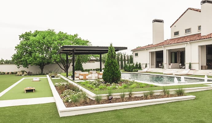 Professionally installed artificial turf installed in residential backyard