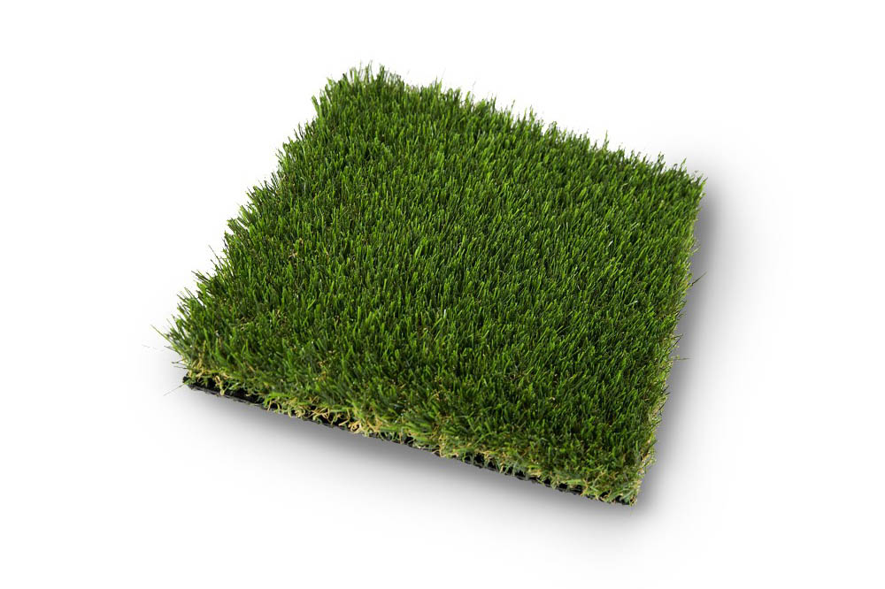 Grass mat on white background. Artificial turf tile.