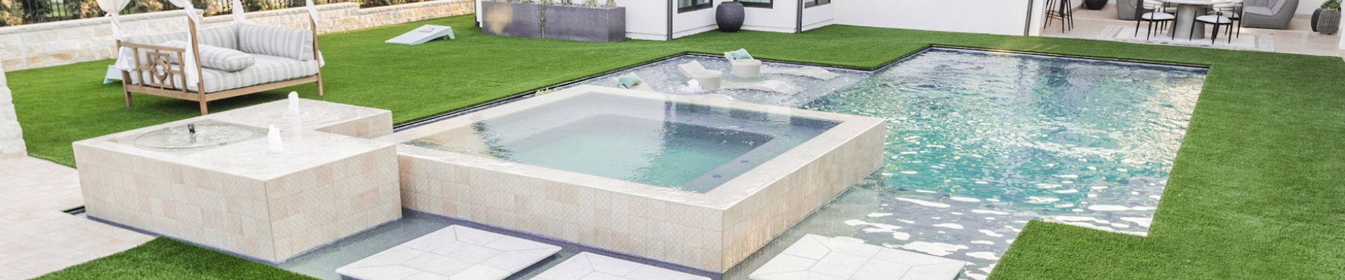 pool with a artificial grass outside